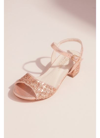 Blossom Pink (Girls Glitter Peep Toe Sandals with Block Heel)